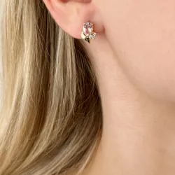 bloem morganiet diamant oorbellen in 14 karaat goud met diamant en morganiet 