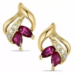 bloem robijn diamant oorbellen in 14 karaat goud met diamant en robijn 