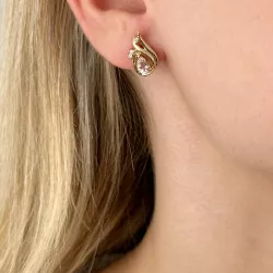 Druppel morganit diamant oorbellen in 14 karaat goud met diamanten en morganit 