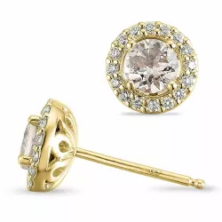 rond morganiet diamant oorbellen in 14 karaat goud met morganiet en diamant 