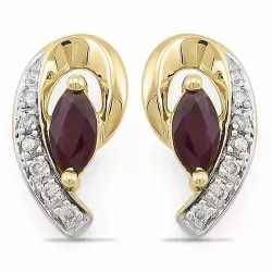 blad robijn diamant oorbellen in 14 karaat goud en witgoud met diamant en robijn 