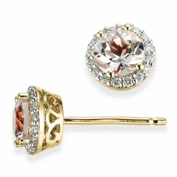 rond diamant oorbellen in 14 karaat goud met morganiet en diamant