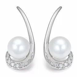 Parel diamant oorbellen in 14 karaat witgoud met diamanten 