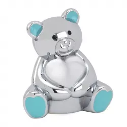 Geboortegeschenken: knuffelbeer met hartje spaarpot in verchroomd  model: 152-86289