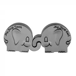 Geboortegeschenken: olifant eerste tand-haarlok in vertind  model: 154-73138