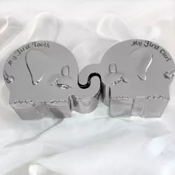 Geboortegeschenken: olifant eerste tand-haarlok in verchroomd  model: 154-83138