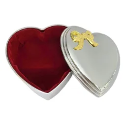 Geboortegeschenken: sieradendoosje 10 x 10 cm met vergulde strik in verchroomd  model: 154-83471