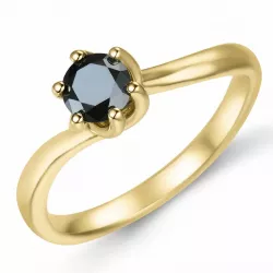 elegant zwart diamant solitaire ring in 9 karaat goud 0,52 ct