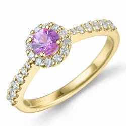 pink saffier diamant ring in 14 karaat goud 0.41 ct 0,314 ct