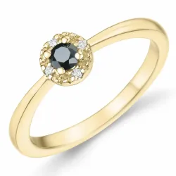 elegant zwart diamant briljant ring in 14 karaat goud 0,11 ct 0,02 ct