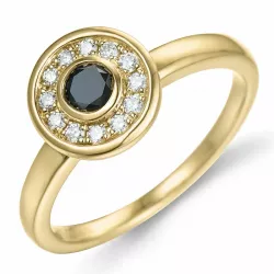 rond zwart diamant briljant ring in 14 karaat goud 0,20 ct 0,132 ct