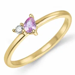 pink saffier diamant ring in 14 karaat goud 0,04 ct 0,22 ct