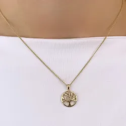 boom van het leven diamant hanger in 14 caraat goud 0,018 ct