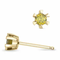 2 x 0,14 ct geel behandelde natuurlijke diamant solitaire oorbel in 14 karaat goud met geel diamant 