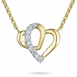 45 cm ketting met hartjes hanger in 14 karaat goud en witgoud 0,072 ct