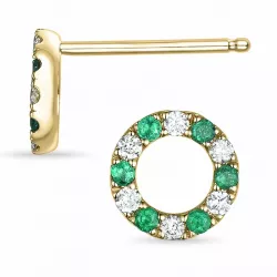 rond smaragd oorsteker in 14 karaat goud met smaragd en diamant 