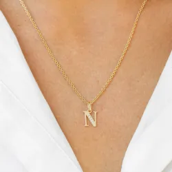 letter n zirkoon hanger in 9 karaat goud - My Letter