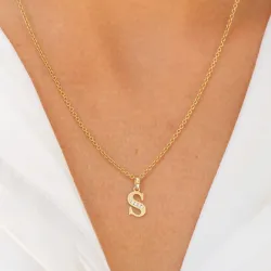 letter s zirkoon hanger in 9 karaat goud - My Letter