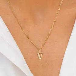letter v zirkoon hanger in 9 karaat goud - My Letter