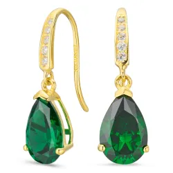 druppelvormige oorbellen in 9 karaat goud met smaragd en zirkoon - Gold Collection