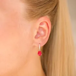 druppelvormige oorbellen in 9 karaat goud met robijn en zirkoon - Gold Collection
