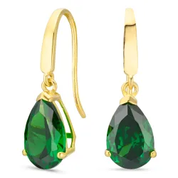 druppelvormige oorbellen in 9 karaat goud met smaragd en zirkoon - Gold Collection