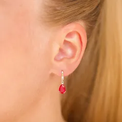 druppelvormige oorbellen in 9 karaat goud met robijn en zirkoon - Gold Collection
