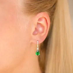 druppelvormige oorbellen in 9 karaat goud met smaragd en zirkoon - Gold Collection