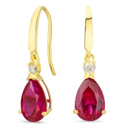druppelvormige oorbellen in 9 karaat goud met robijn en zirkoon - Gold Collection