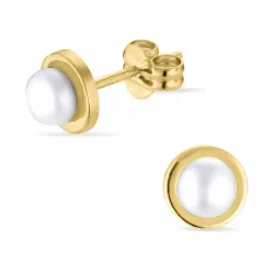 6 mm witte parel oorbellen in 9 karaat goud met  - Gold Collection