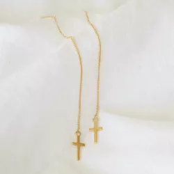 lange kruis oorbellen in 9 karaat goud