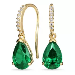 groen oorbellen in 9 karaat goud met synthetische smaragd en zirkoon