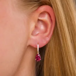 rode oorbellen in 9 karaat goud met syntetische robijn en zirkoon - Gold Collection