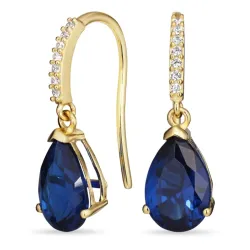 donkerblauw oorbellen in 9 karaat goud met syntetische saffier en zirkoon - Gold Collection