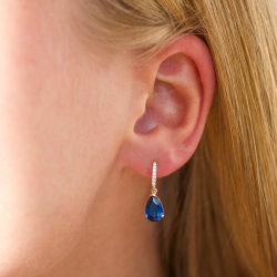 donkerblauw oorbellen in 9 karaat goud met syntetische saffier en zirkoon - Gold Collection