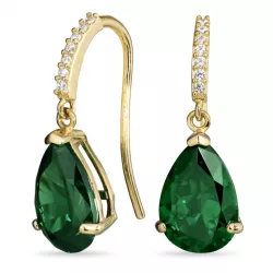 groen oorbellen in 9 karaat goud met synthetische smaragd en zirkoon