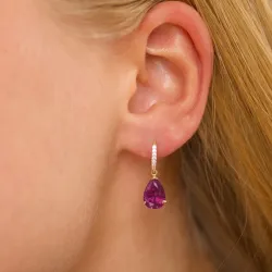 rode oorbellen in 9 karaat goud met syntetische robijn en zirkoon - Gold Collection