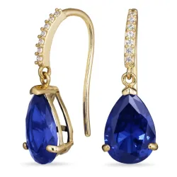 donkerblauw oorbellen in 9 karaat goud met syntetische saffier en zirkoon - Gold Collection