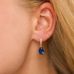 donkerblauw oorbellen in 9 karaat goud met syntetische saffier en zirkoon - Gold Collection