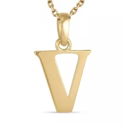 letter v ketting in verguld sterlingzilver met hanger in 9 karaat goud
