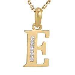 letter e zirkoon ketting in verguld sterlingzilver met hanger in 9 karaat goud - My Letter