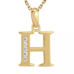 letter h zirkoon ketting in verguld sterlingzilver met hanger in 9 karaat goud - My Letter