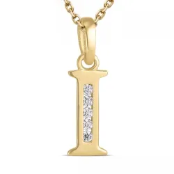 letter i zirkoon ketting in verguld sterlingzilver met hanger in 9 karaat goud - My Letter
