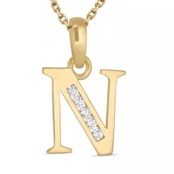letter n zirkoon ketting in verguld sterlingzilver met hanger in 9 karaat goud - My Letter
