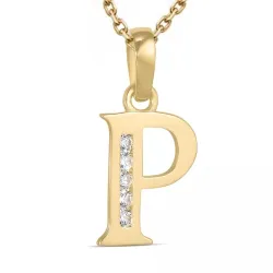 letter p zirkoon ketting in verguld sterlingzilver met hanger in 9 karaat goud - My Letter