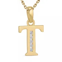 letter t zirkoon ketting in verguld sterlingzilver met hanger in 9 karaat goud - My Letter