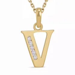 letter v zirkoon ketting in verguld sterlingzilver met hanger in 9 karaat goud - My Letter