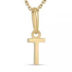 letter t ketting in verguld sterlingzilver met hanger in 9 karaat goud - My Letter