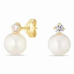 rond parel oorbellen in 14 karaat goud met zirkoon - Gold Collection