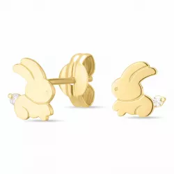 konijn oorsteker in 14 karaat goud met 